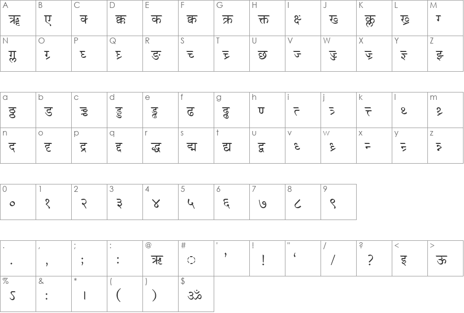 SD-TTSurekh font character map preview