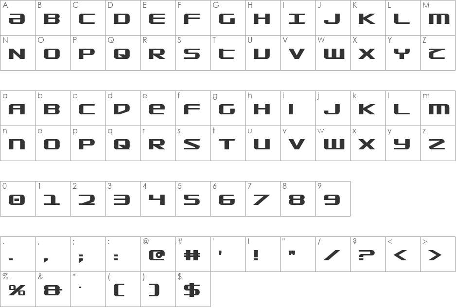 SDF Bold font character map preview