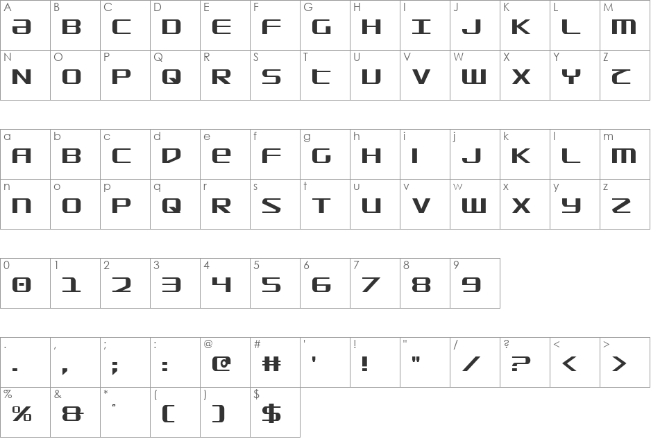SDF Condensed font character map preview