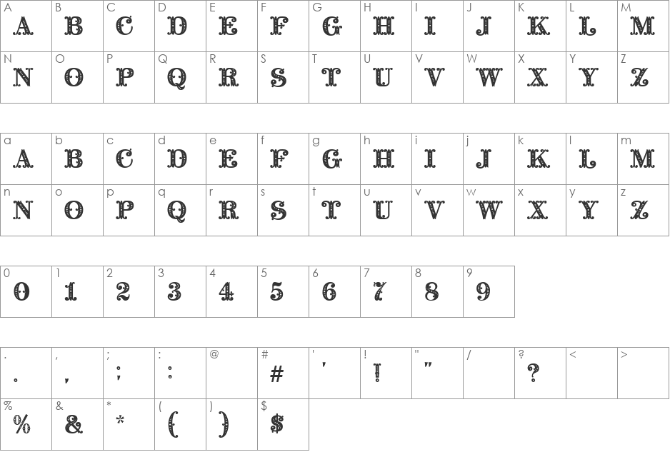 Barocco Initial font character map preview