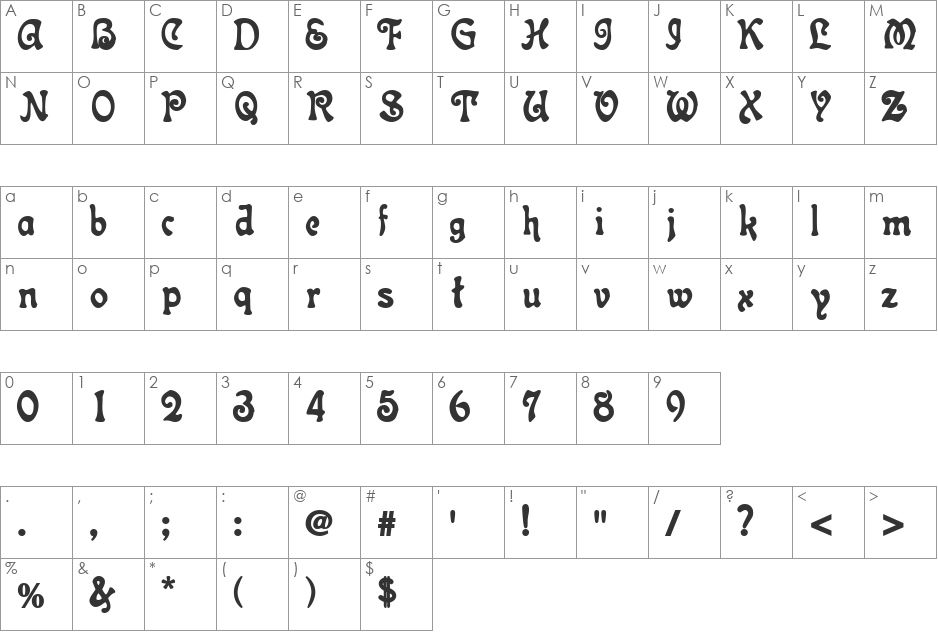 SeaBugsSSK font character map preview