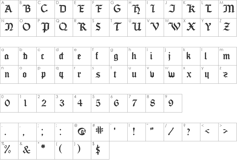 Seagram tfb font character map preview