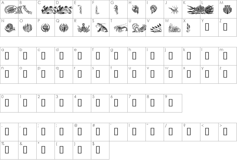 Sealife font character map preview