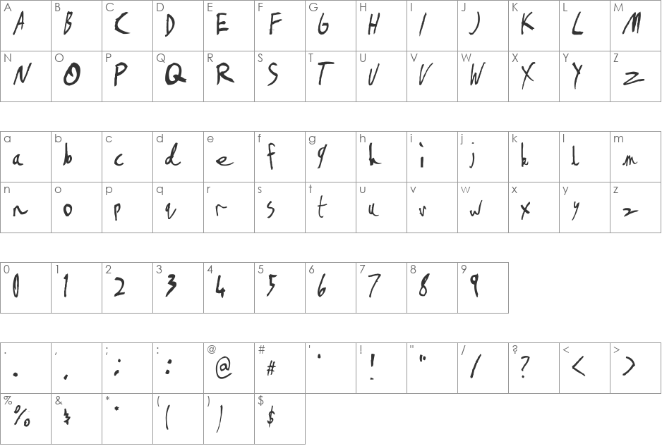 Sean's writing font character map preview