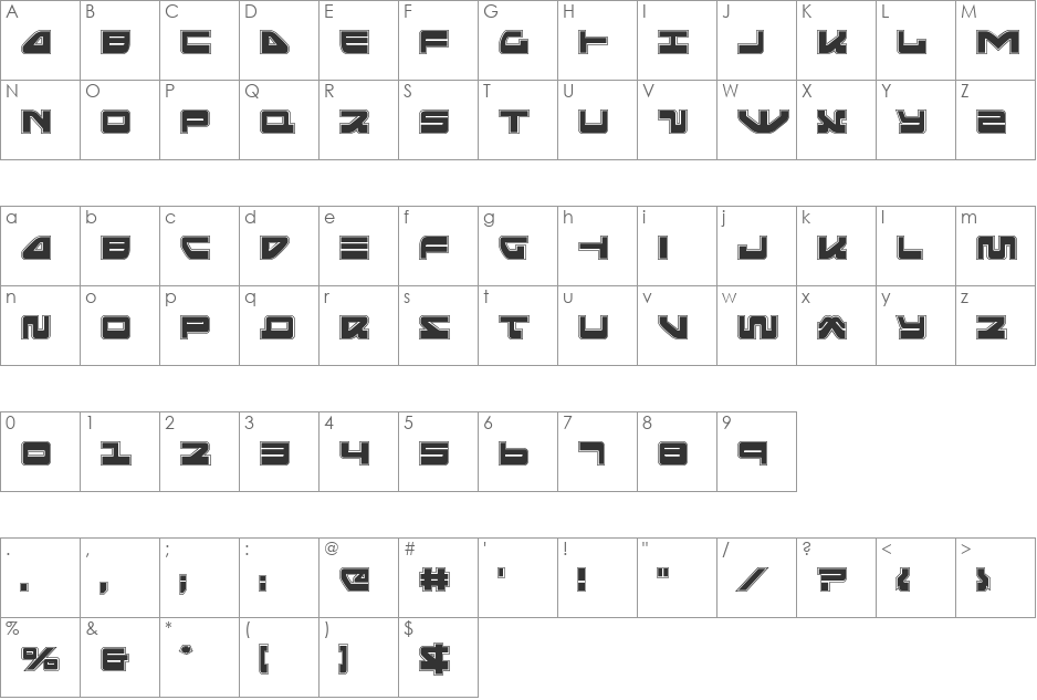 Searider Falcon Academy font character map preview