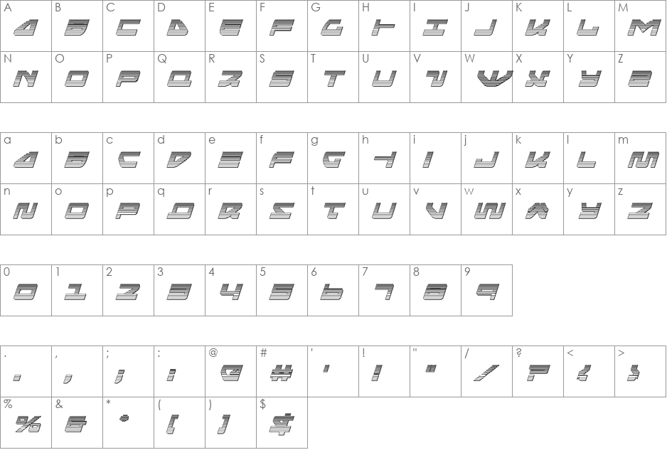Searider Falcon Chrome Italic font character map preview