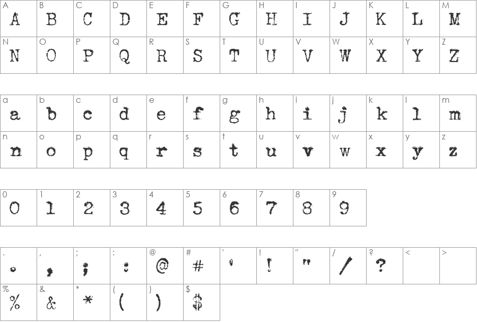 Sears Tower font character map preview