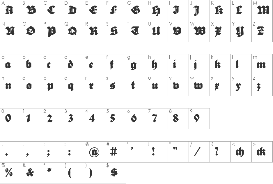 Sebaldus-Gotisch font character map preview