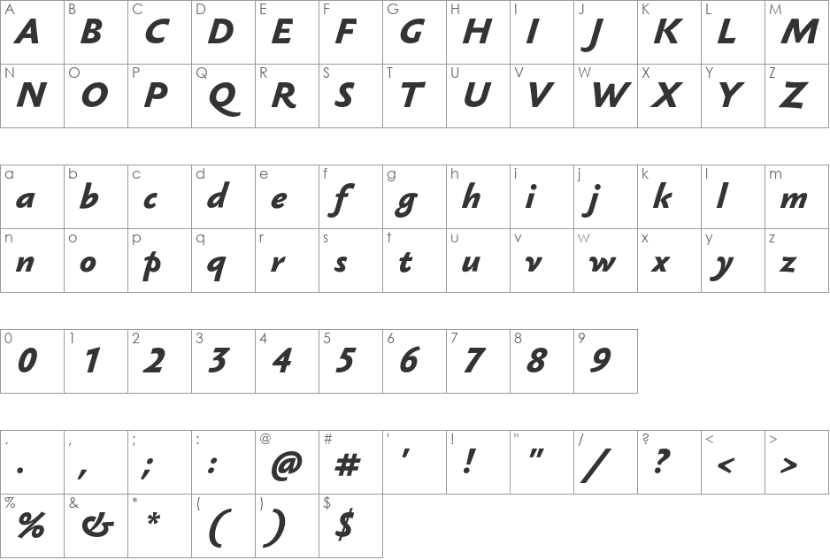 Sebastian Medium Pro font character map preview