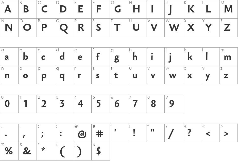 Sebastian Text UCF font character map preview