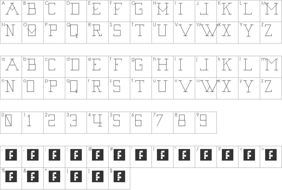 Second Base Line font character map preview