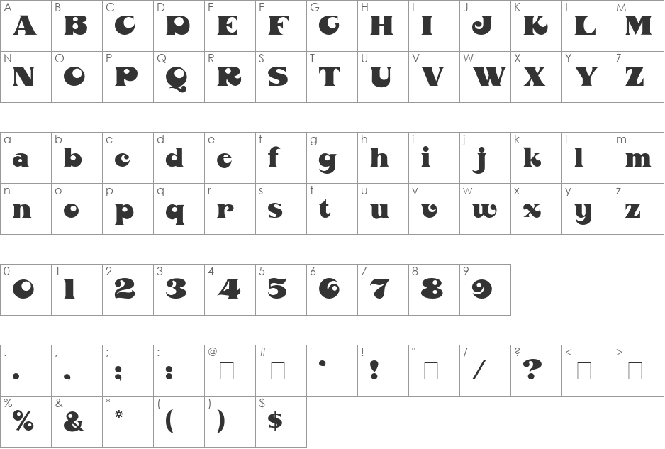 Barracon Display SSi font character map preview