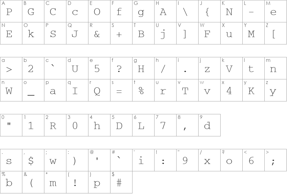Secret Code font character map preview