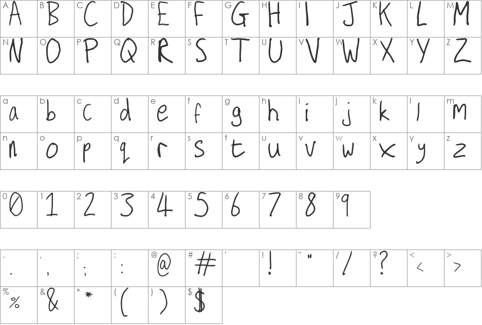 Secret Diary font character map preview