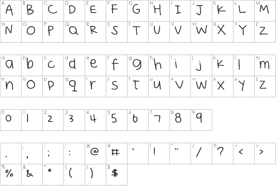 Secret Love font character map preview