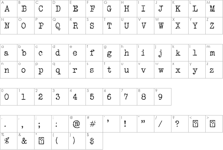 Secret Typewriter font character map preview