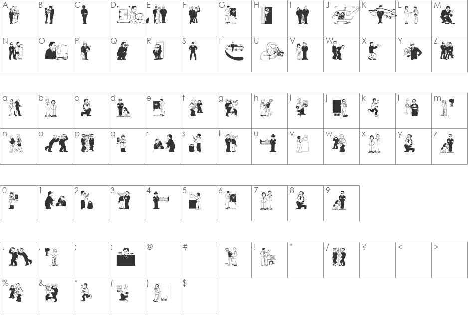 SecurityPeople font character map preview