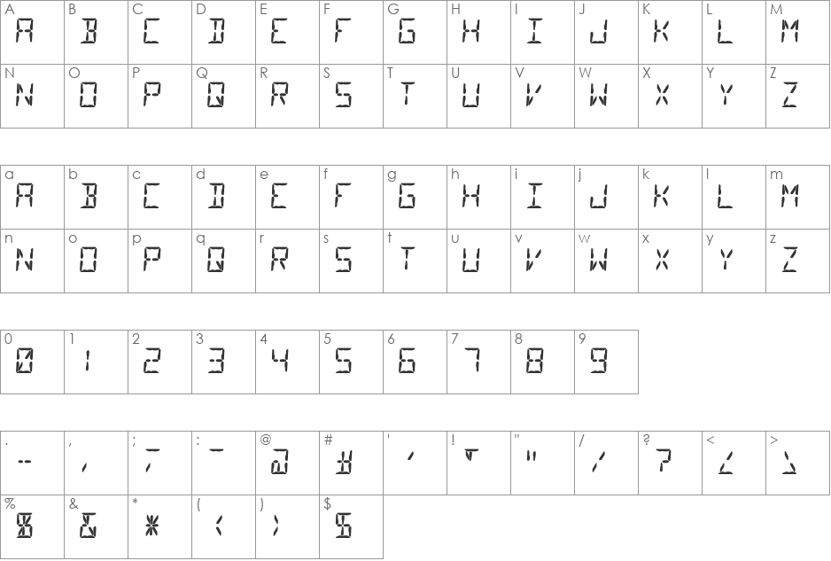 Segment14 font character map preview