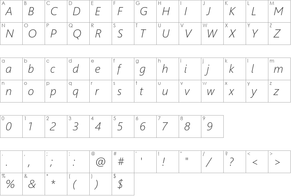Segoe UI Light font character map preview