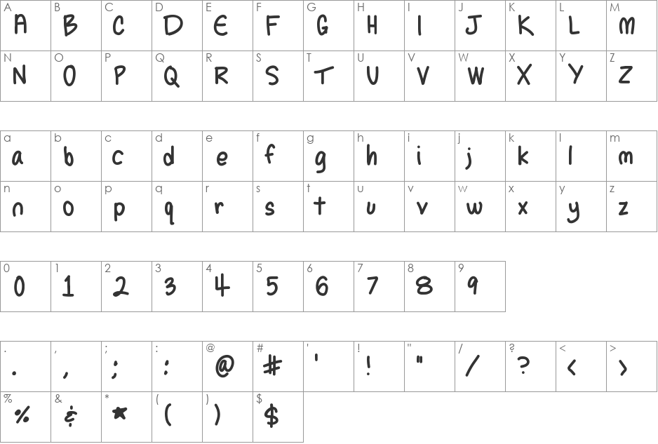 SelenesHandwriting1 font character map preview
