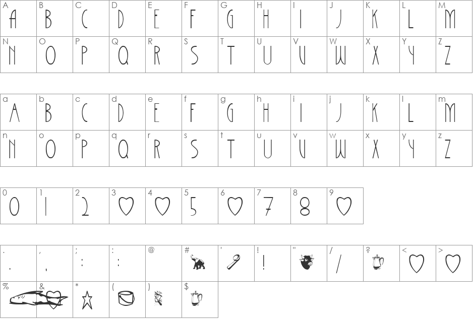 BarrettIronwork font character map preview
