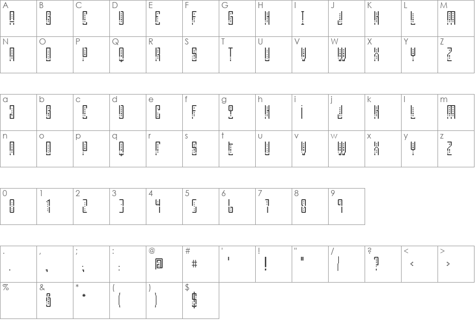 Selknam Unicase font character map preview