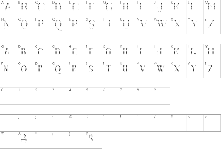 Senandung Malam Gradient font character map preview