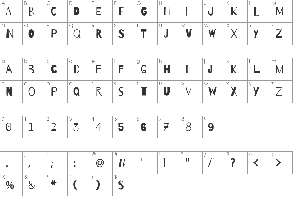 Barrio font character map preview