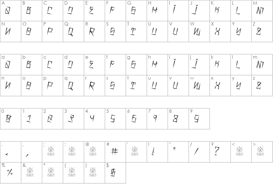 Barrio Rifa I font character map preview