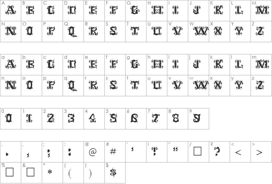 Senorita font character map preview