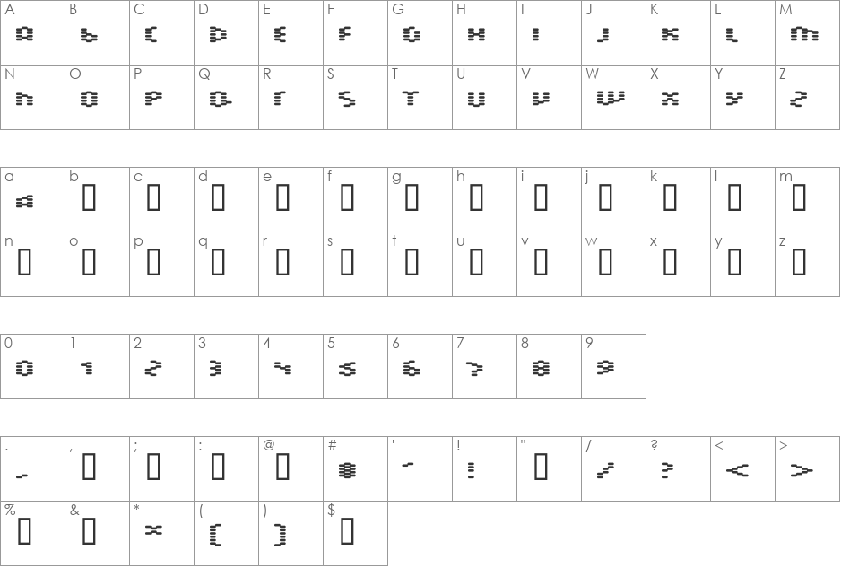 Sensory Input font character map preview
