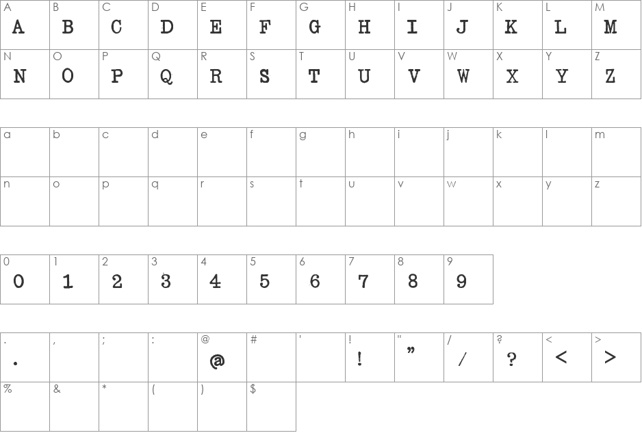 SENTA Schreibmaschine font character map preview