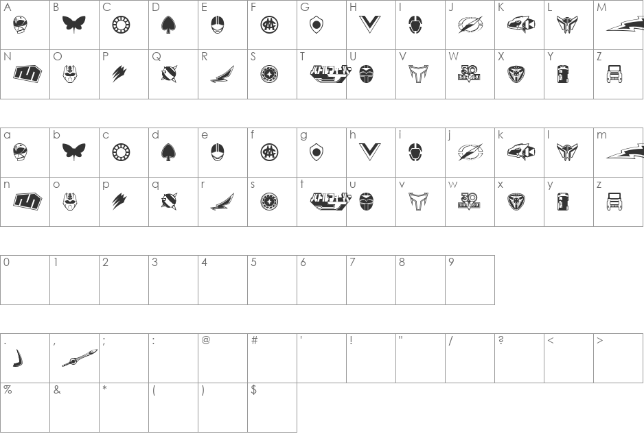 Sentai 30 Dingbats font character map preview