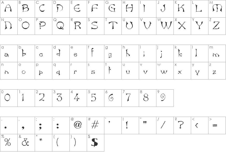 Bart font character map preview