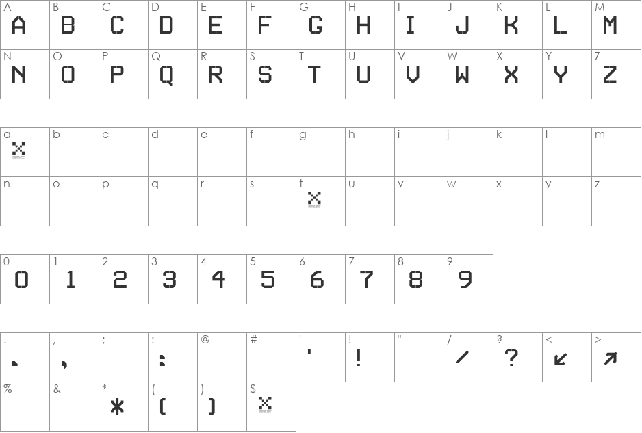 SERIESB font character map preview