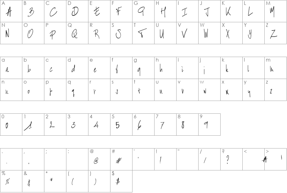 BART Handschrift font character map preview