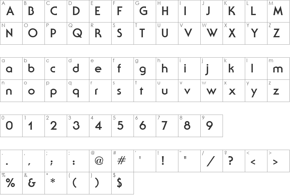 Serif Gothic font character map preview