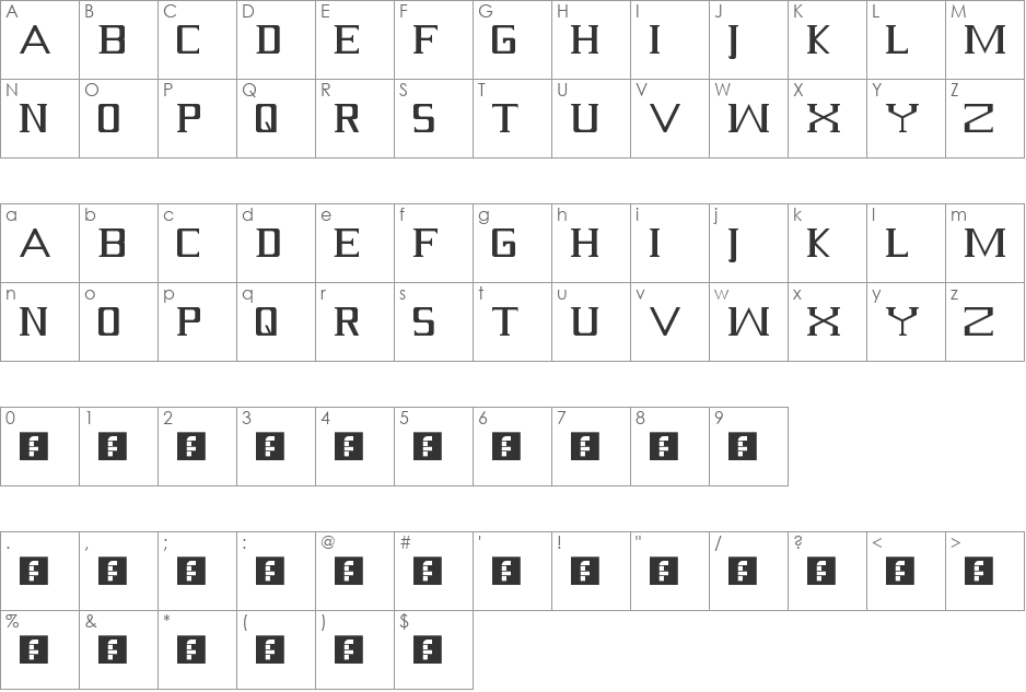 Serif? font character map preview
