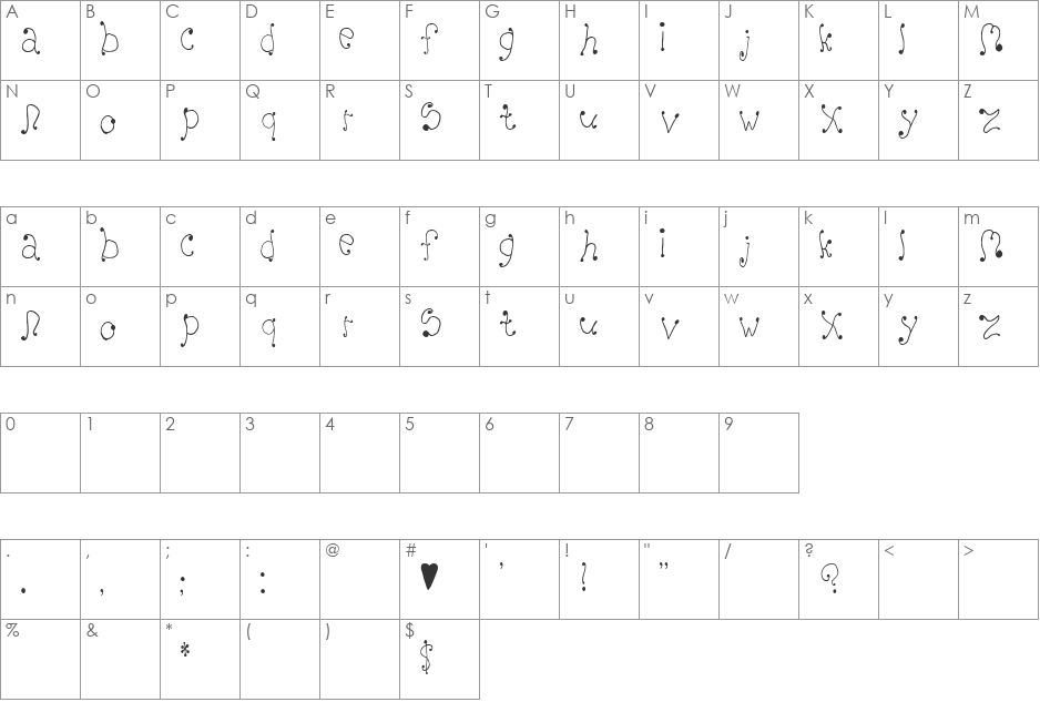 Serifa font character map preview
