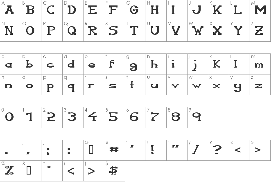 Serifonwide font character map preview