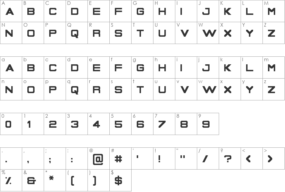 Serioucity font character map preview