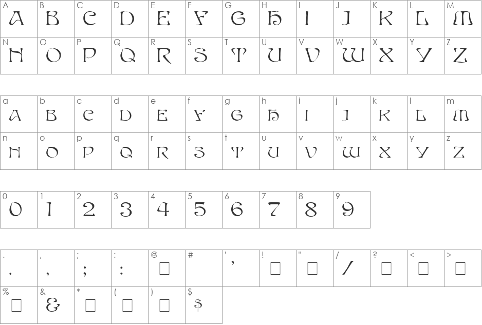 SERPENT font character map preview