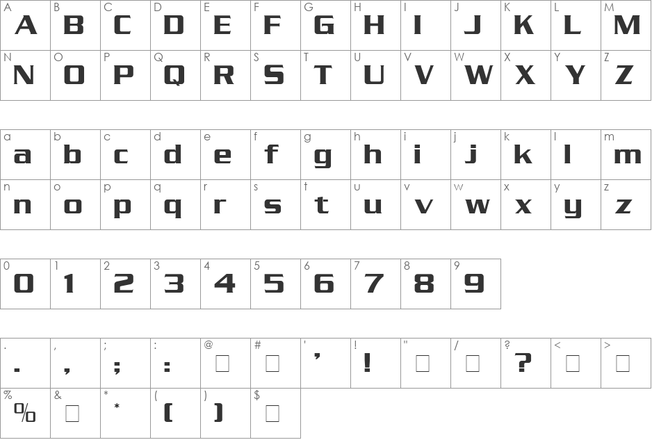 Serpentine font character map preview