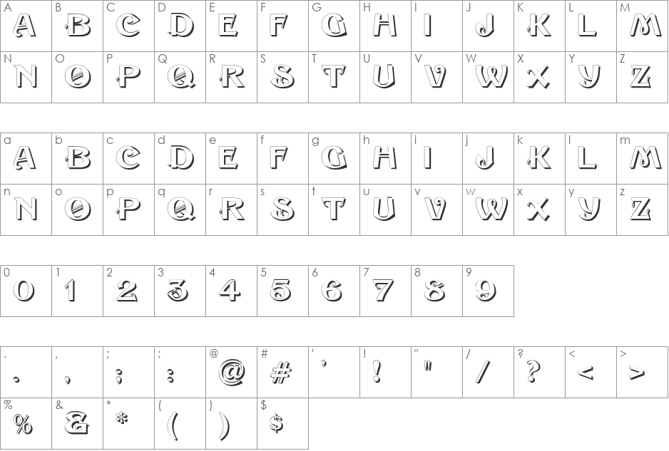Sesame Shadow font character map preview