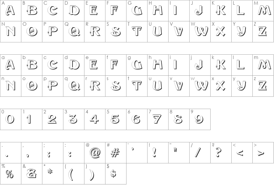 Sesame Shadow font character map preview