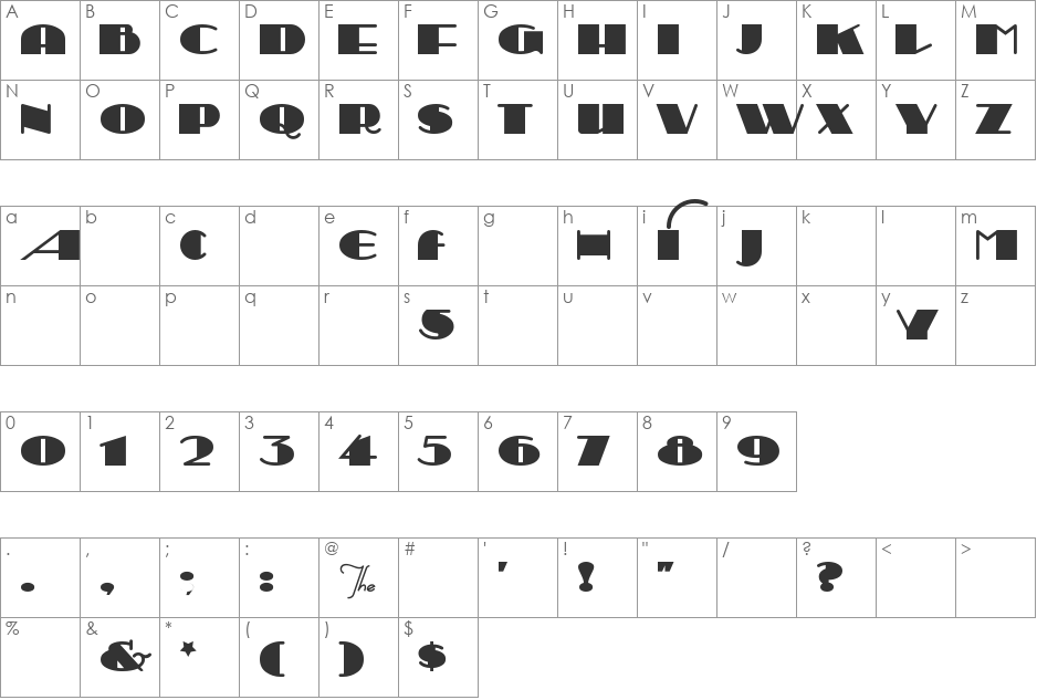 Sesquipedalian font character map preview