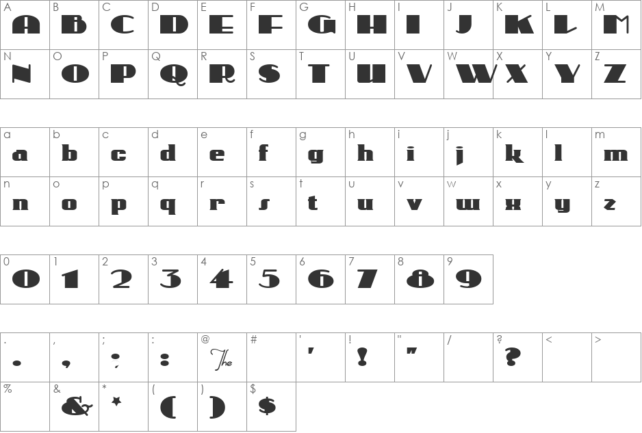 Sesquipedalian Alternates font character map preview