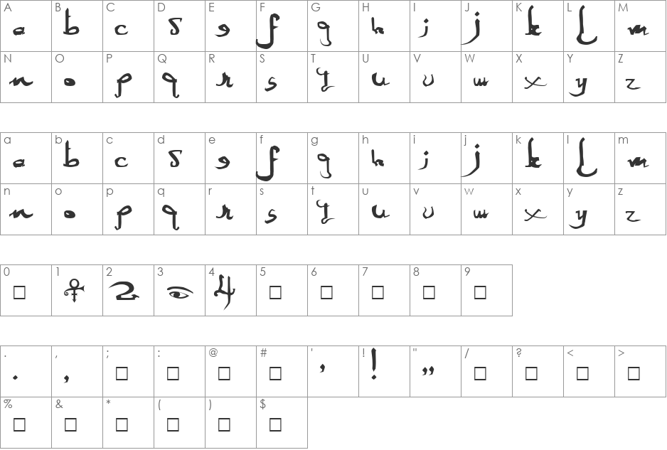 SexyMF font character map preview
