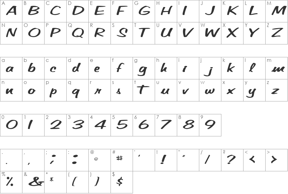 SeyburnScriptSSK font character map preview