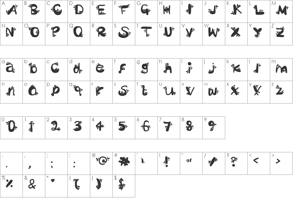 Sezza font character map preview